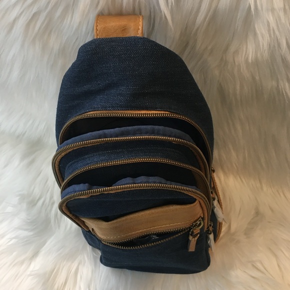 Denim & Vegan Leather Multi Pocket Side Bag - Picture 3 of 13